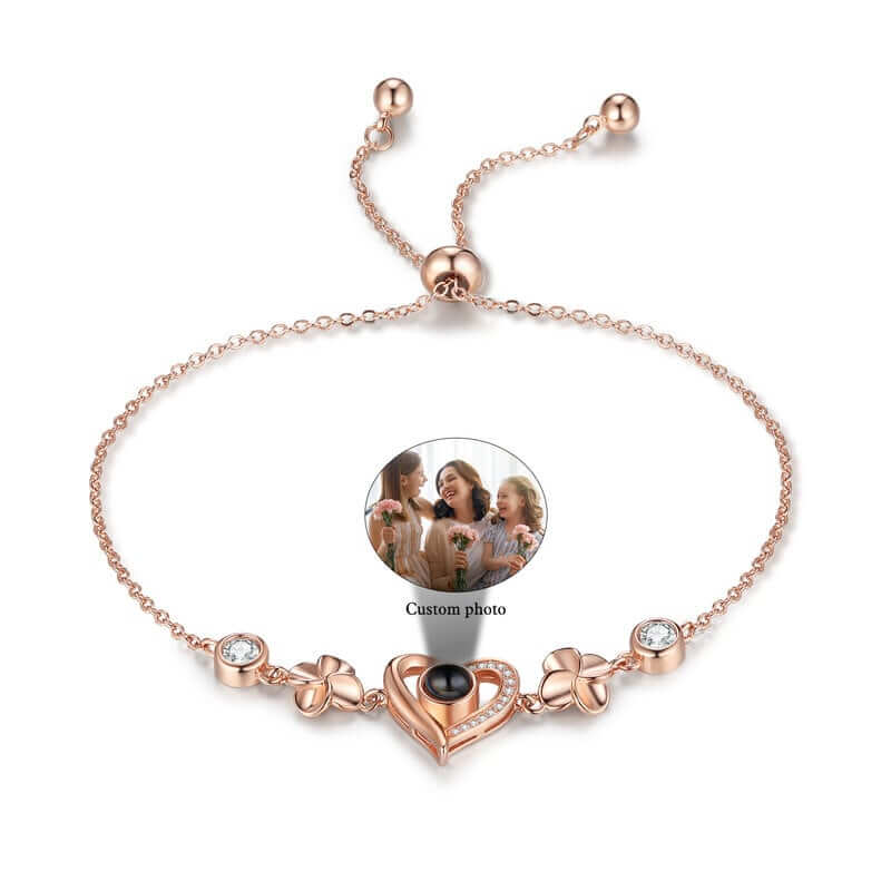 Bracelet with Picture Inside - Photo Projection Heart Bracelet Rose Gold