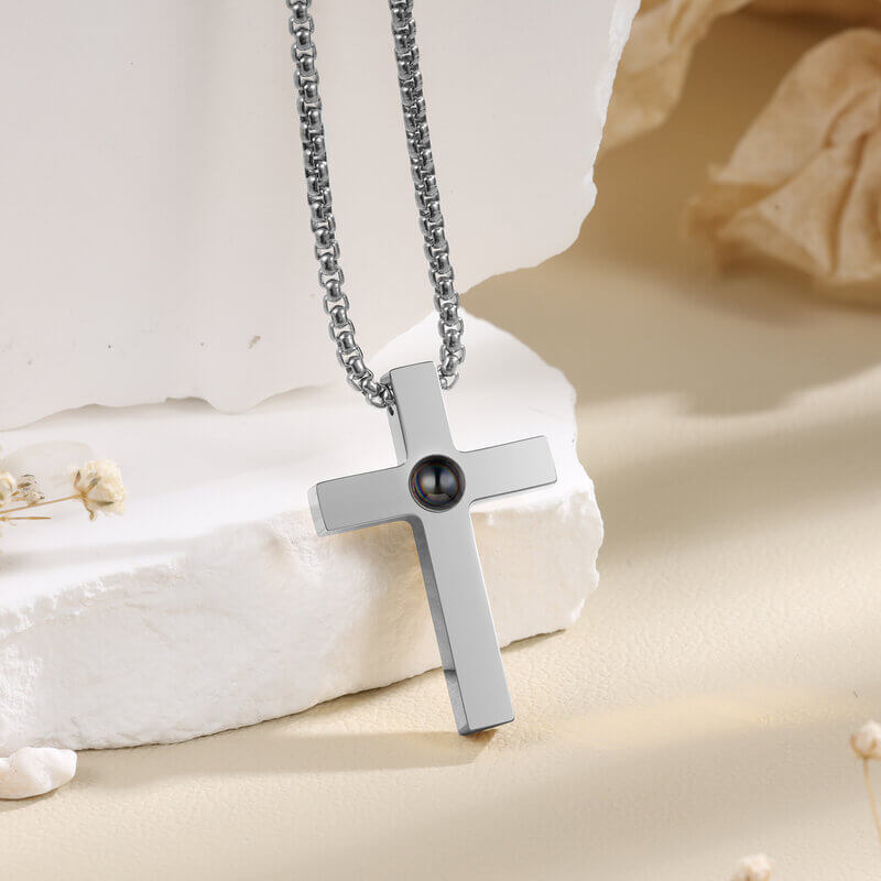 Photo Projection Necklace with Picture Inside | Cross Pendant – Silver & Gold 