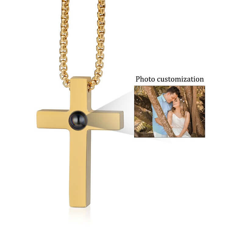 Photo Projection Necklace with Picture Inside | Cross Pendant – Silver & Gold 