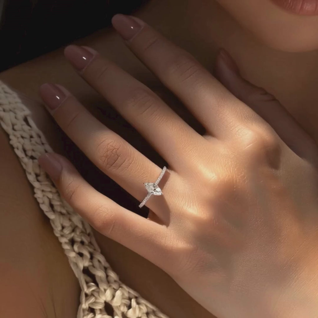 0.5Ct Marquise Cut Moissanite Wedding Ring 925 Sterling Silver - Lab Created Diamond Wedding Ring For Women