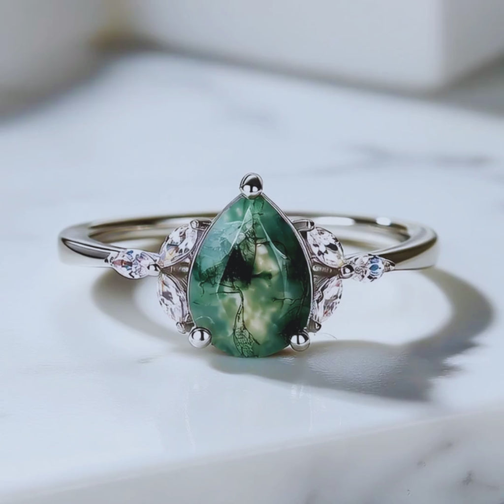 Pear Shaped Moss Agate Ring