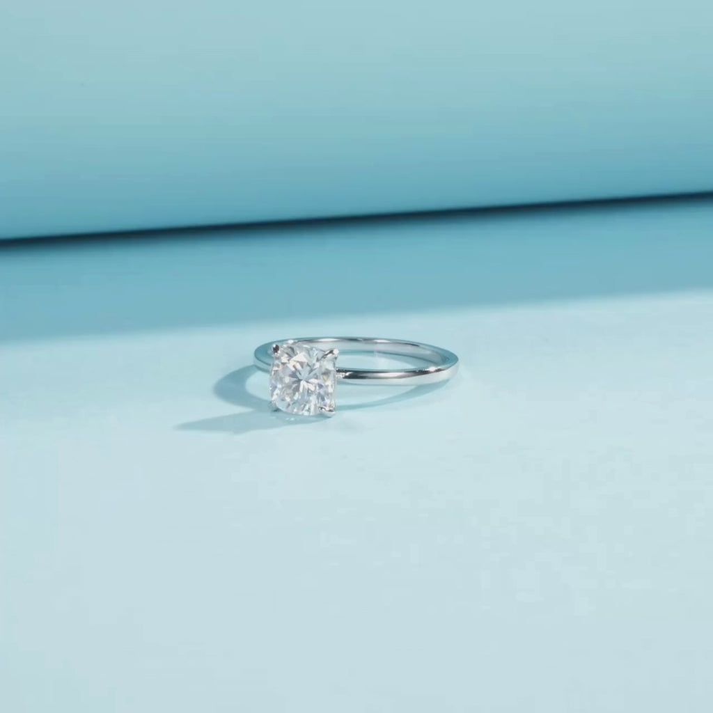 1CT Square Cushion Cut Moissanite Ring in Sterling Silver