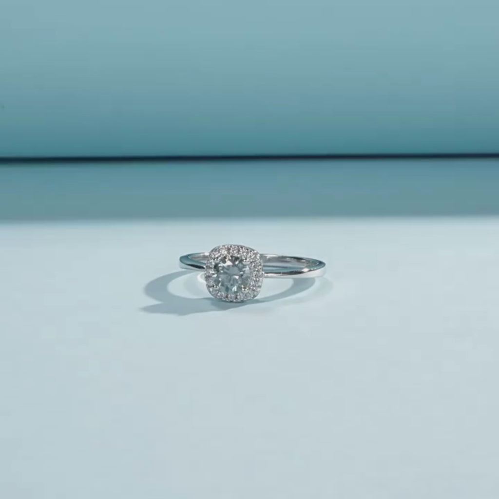 Gray Moissanite Engagement Ring – Square Halo Ring For Women Wedding Fine Jewelry Gift
