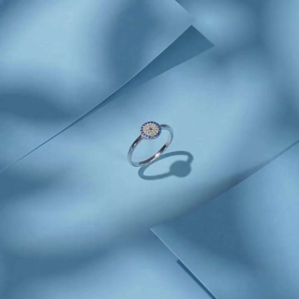 Sterling Silver Evil Eye Ring - Turkish Blue Eye Ring
