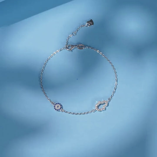 Sterling Silver Hamsa Hand and Evil Eye Bracelet - Lucky Eye Bracelet