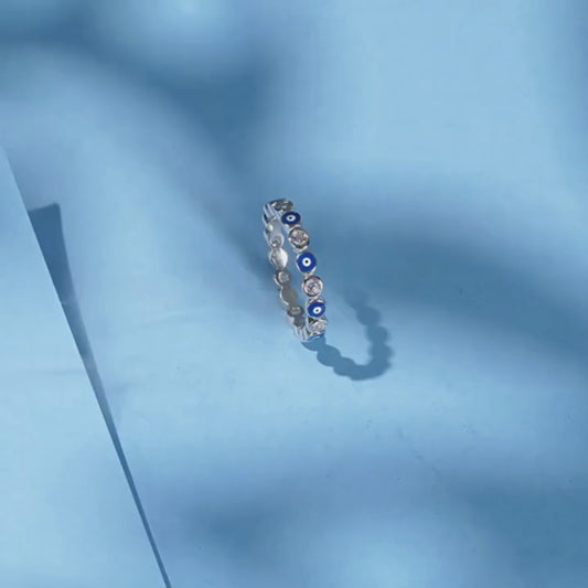 Timeless Sterling Silver Evil Eye Ring with Zircon Stones