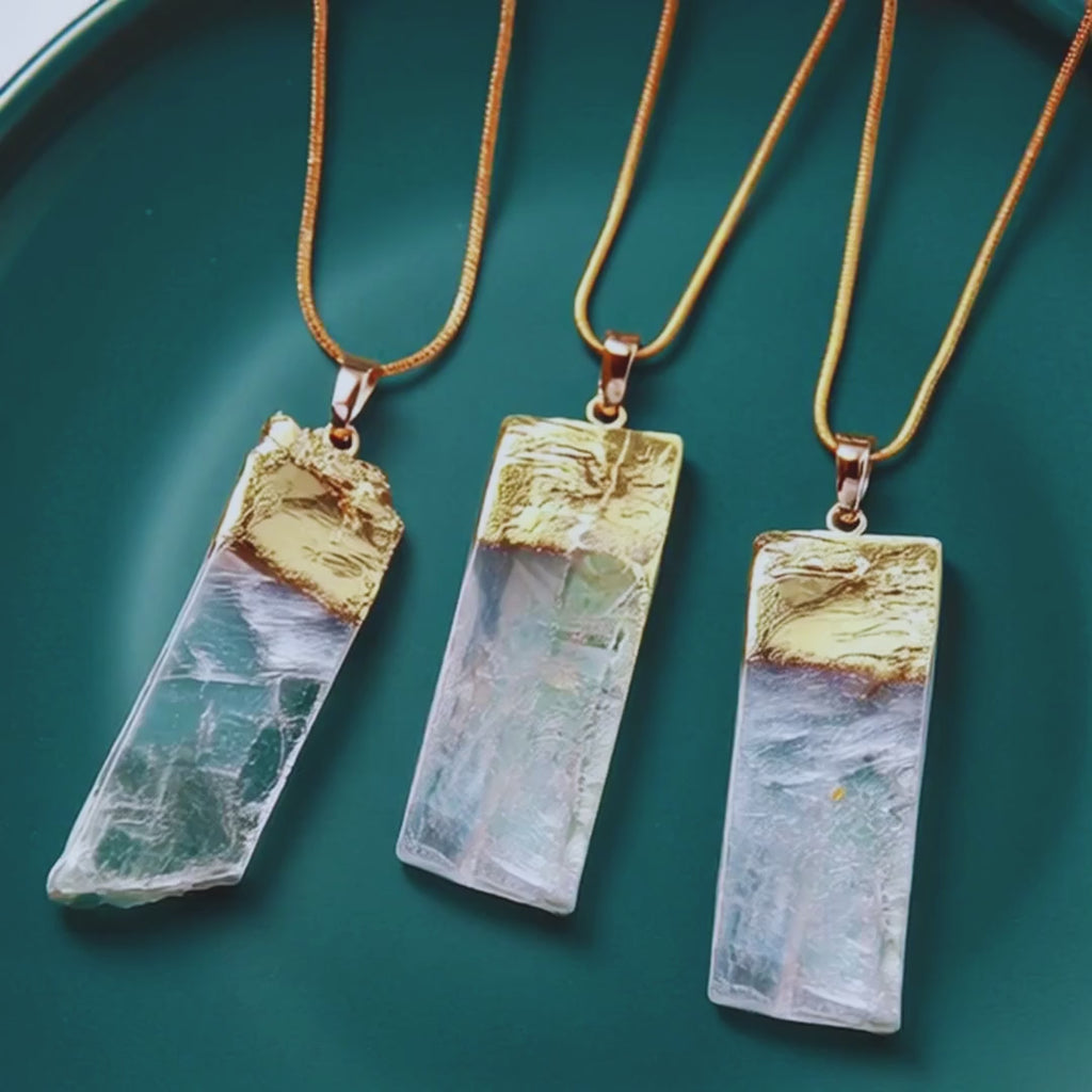Natural Selenite Gemstone Crystal Pendant Necklace for Energy & Clarity