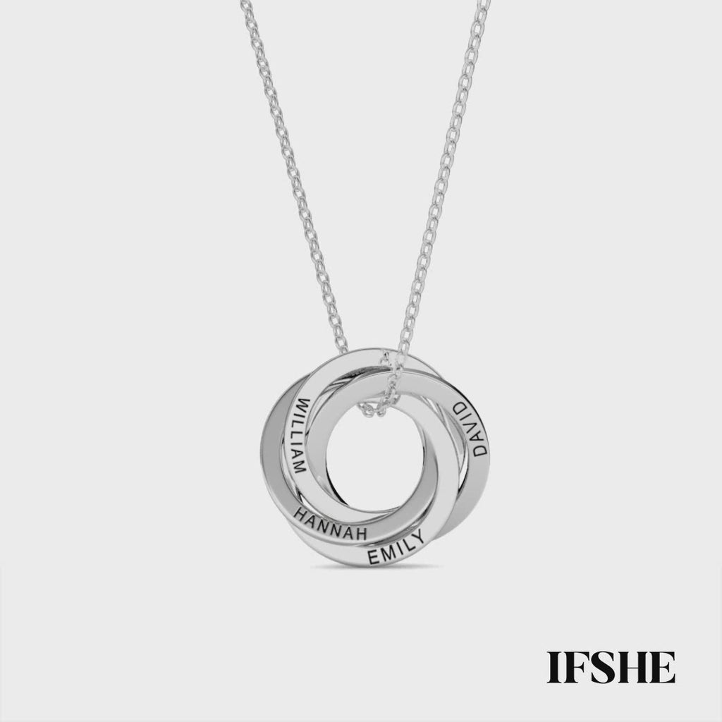 Personalized Engraved Russian Ring Necklace: Sterling Silver or Gold Vermeil, 3-5 Interlocking Circles