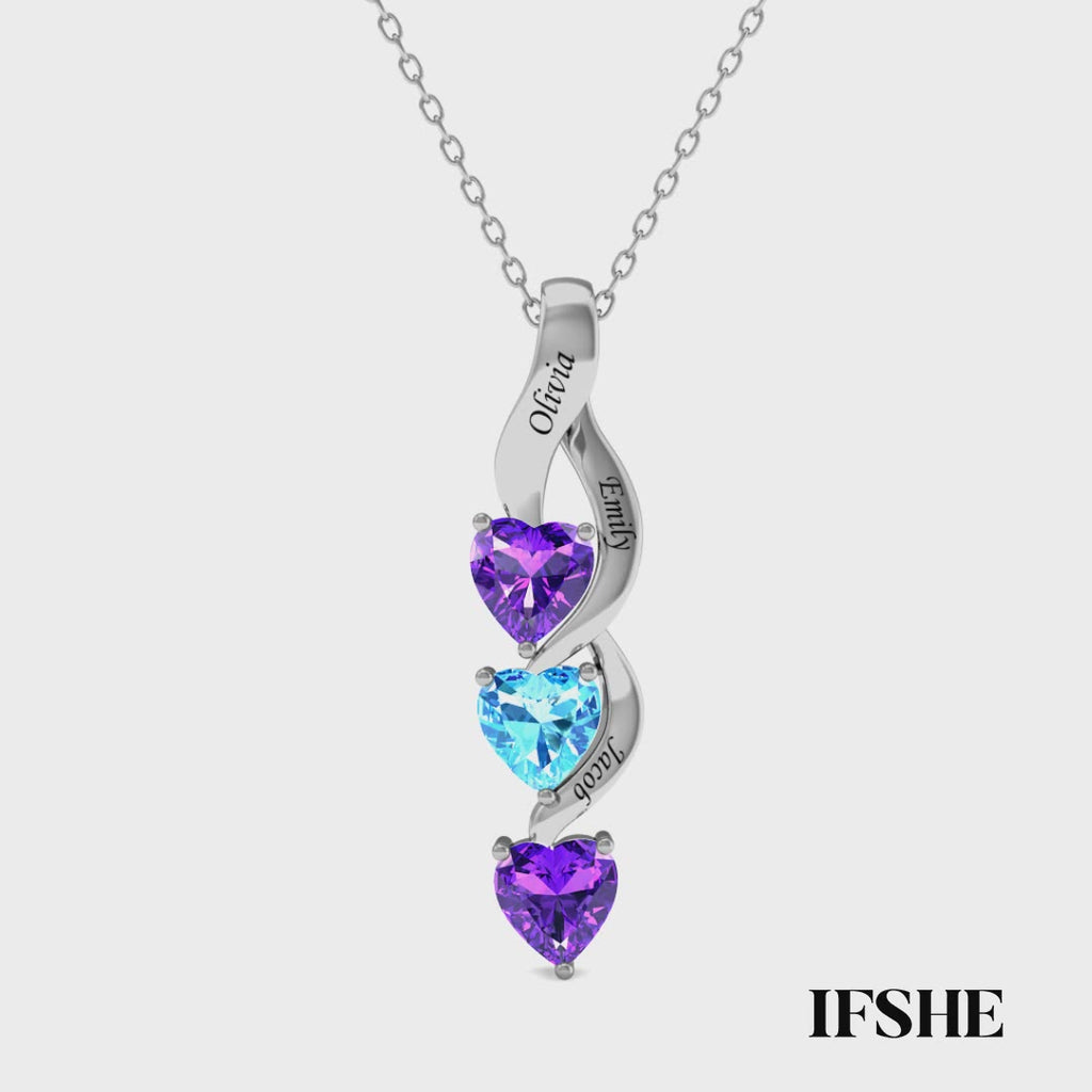 Personalized Intertwined Hearts Necklace for Mom - 3 Birthstones & Names