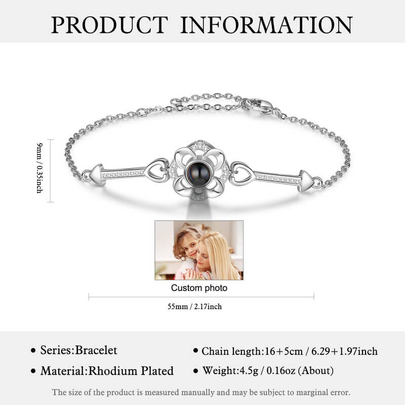 Bracelet with Picture Inside - Personalised Projection Bracelet Flower Pendant