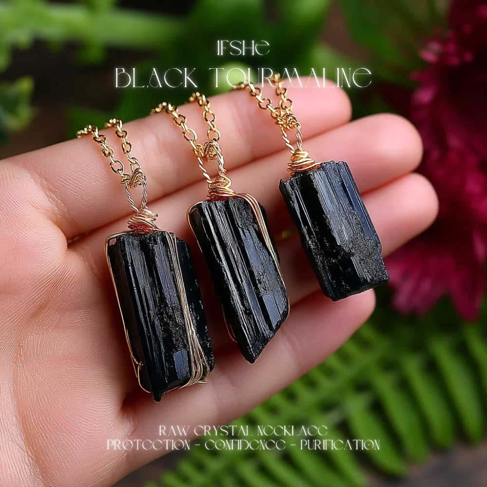 Raw Black Tourmaline Crystal Necklace