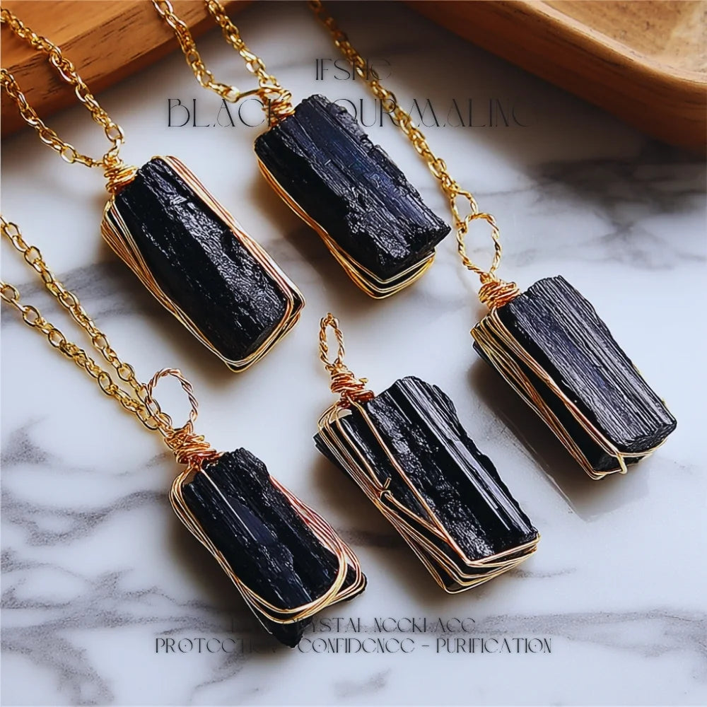 Raw Black Tourmaline Crystal Necklace