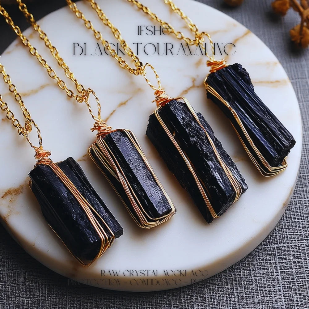 Raw Black Tourmaline Crystal Necklace