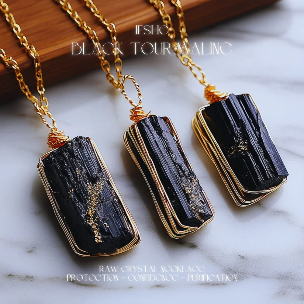Raw Black Tourmaline Crystal Necklace