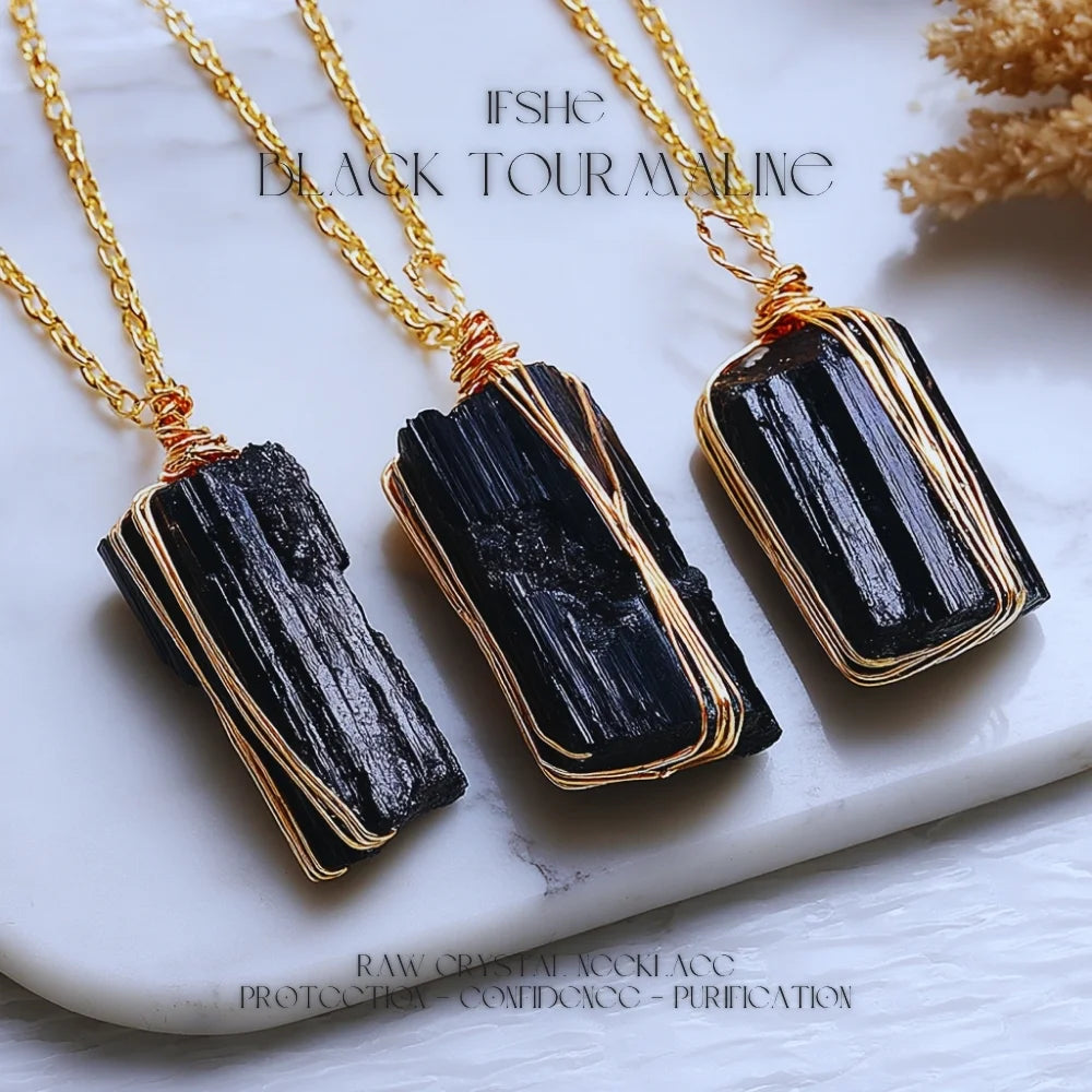 Raw Black Tourmaline Crystal Necklace