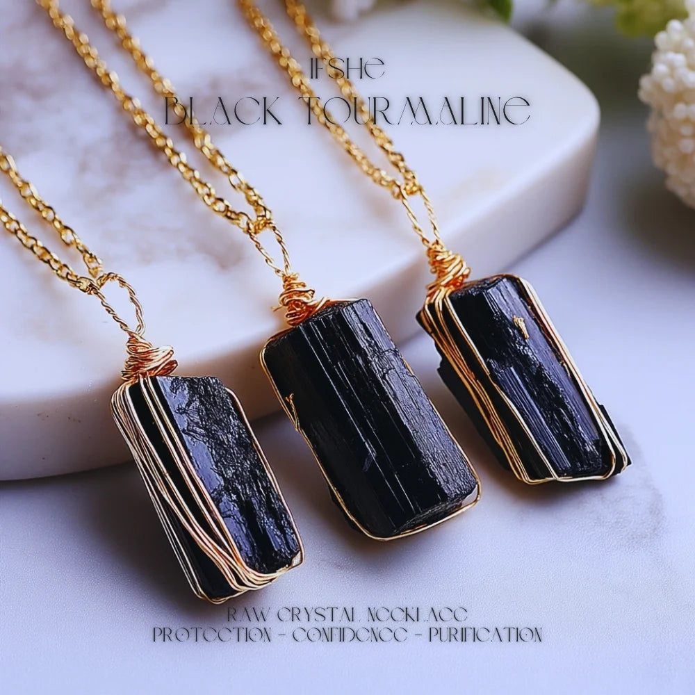 Raw Black Tourmaline Crystal Necklace