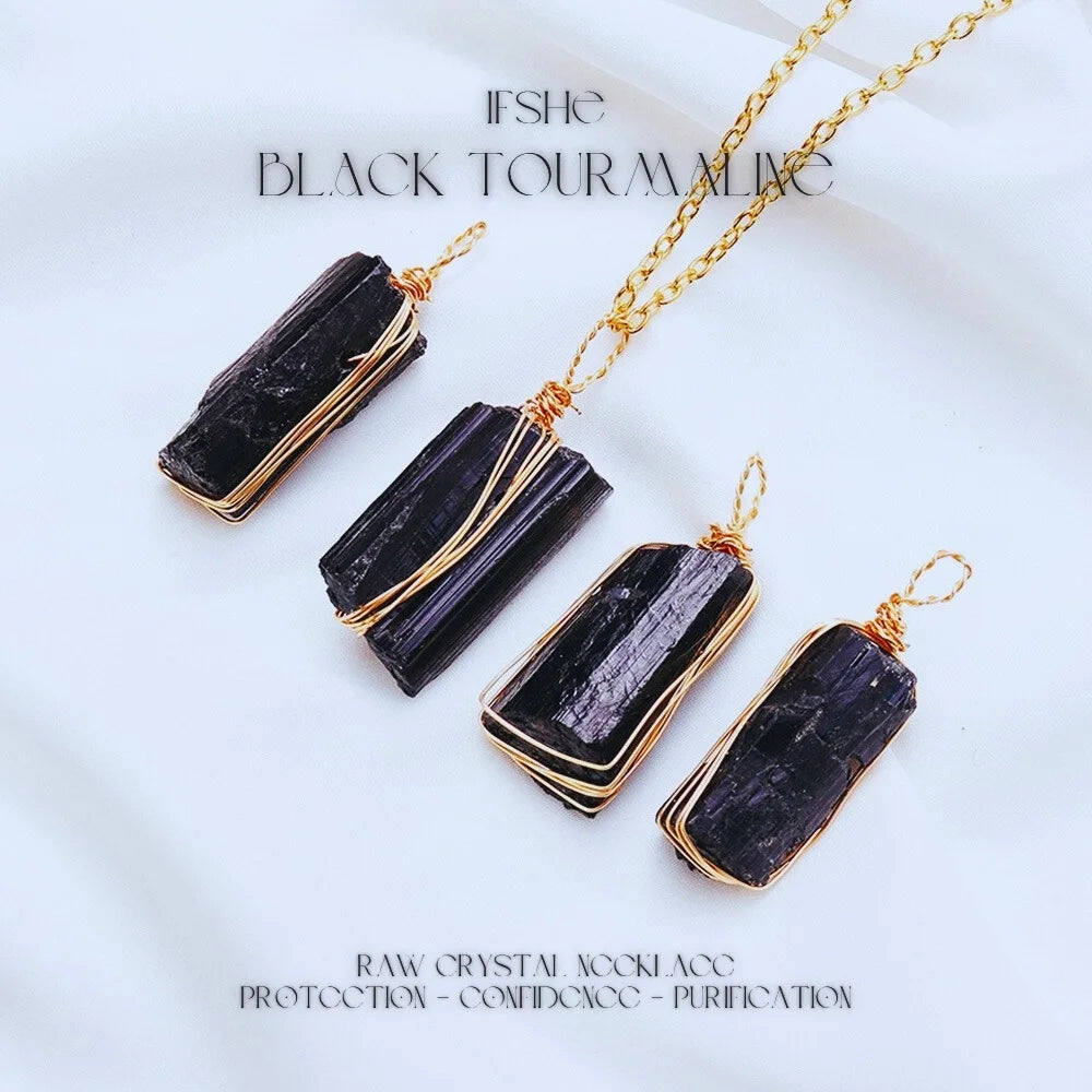 Raw Black Tourmaline Crystal Necklace