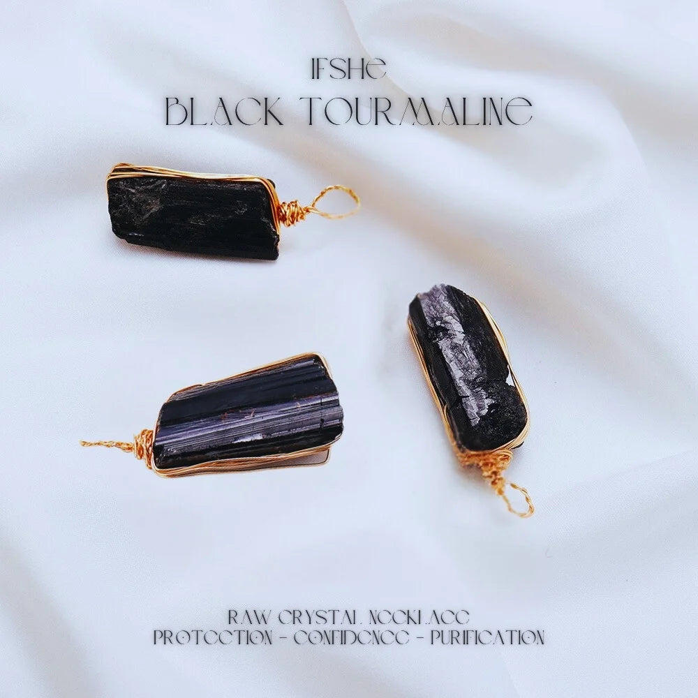 Raw Black Tourmaline Crystal Necklace