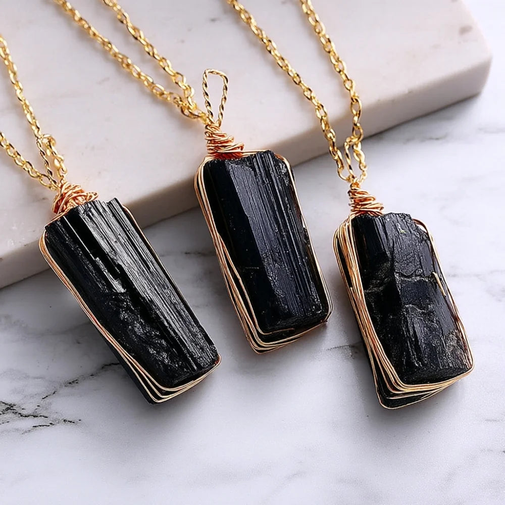 Raw Black Tourmaline Crystal Necklace