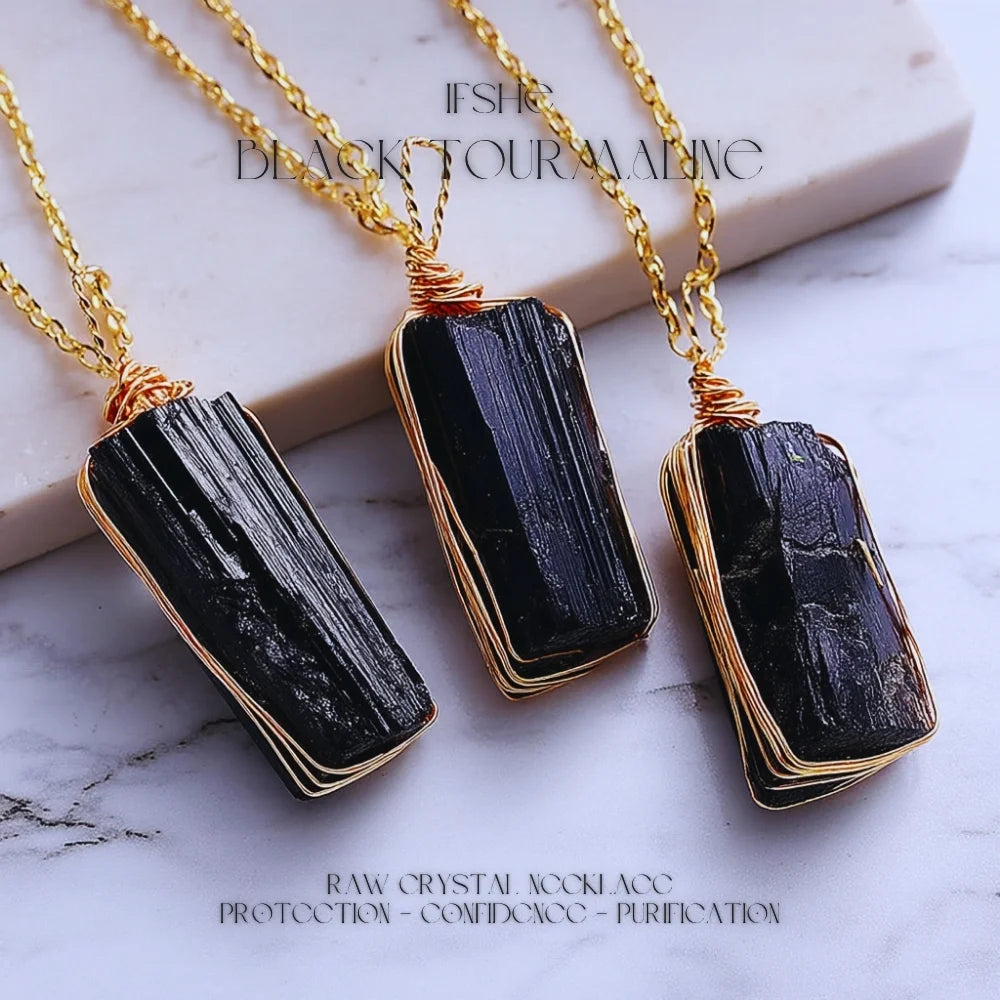 Raw Black Tourmaline Crystal Necklace