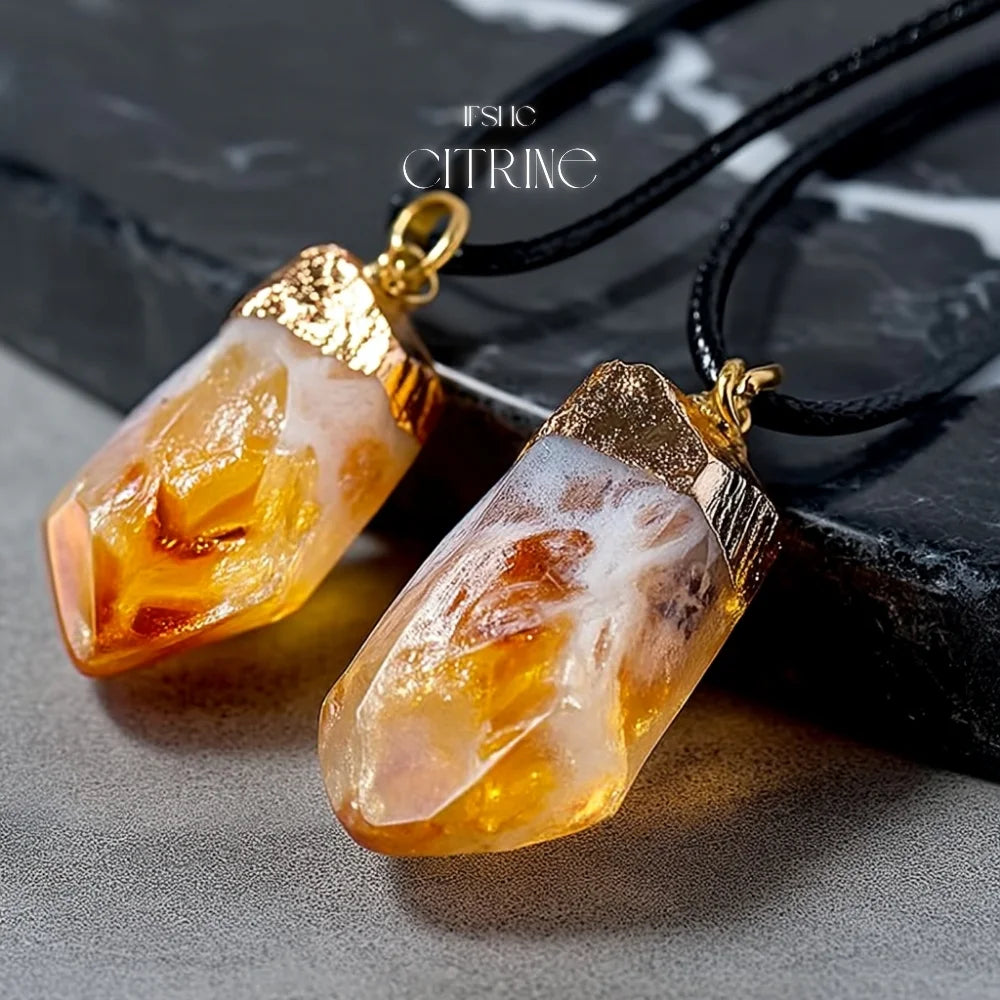 Raw Citrine Crystal Pendant Necklace - Healing Crystal Necklace