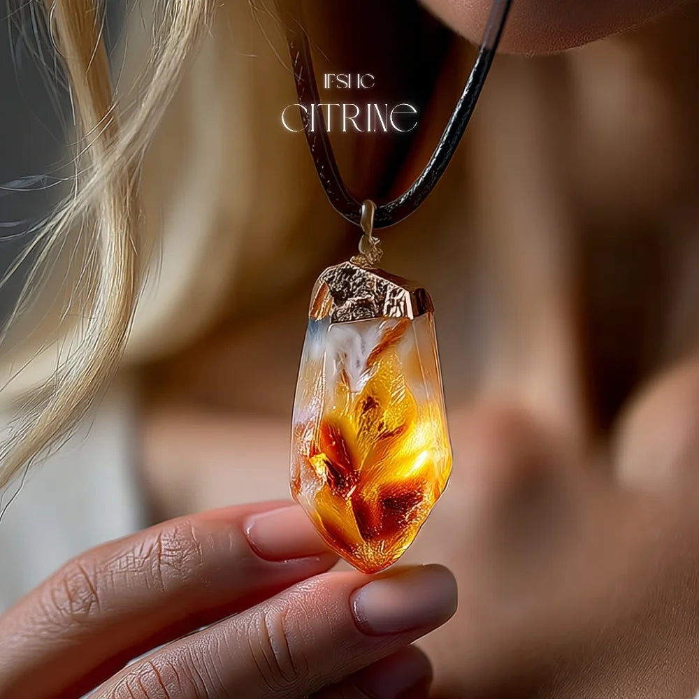 Raw Citrine Crystal Pendant Necklace - Healing Crystal Necklace