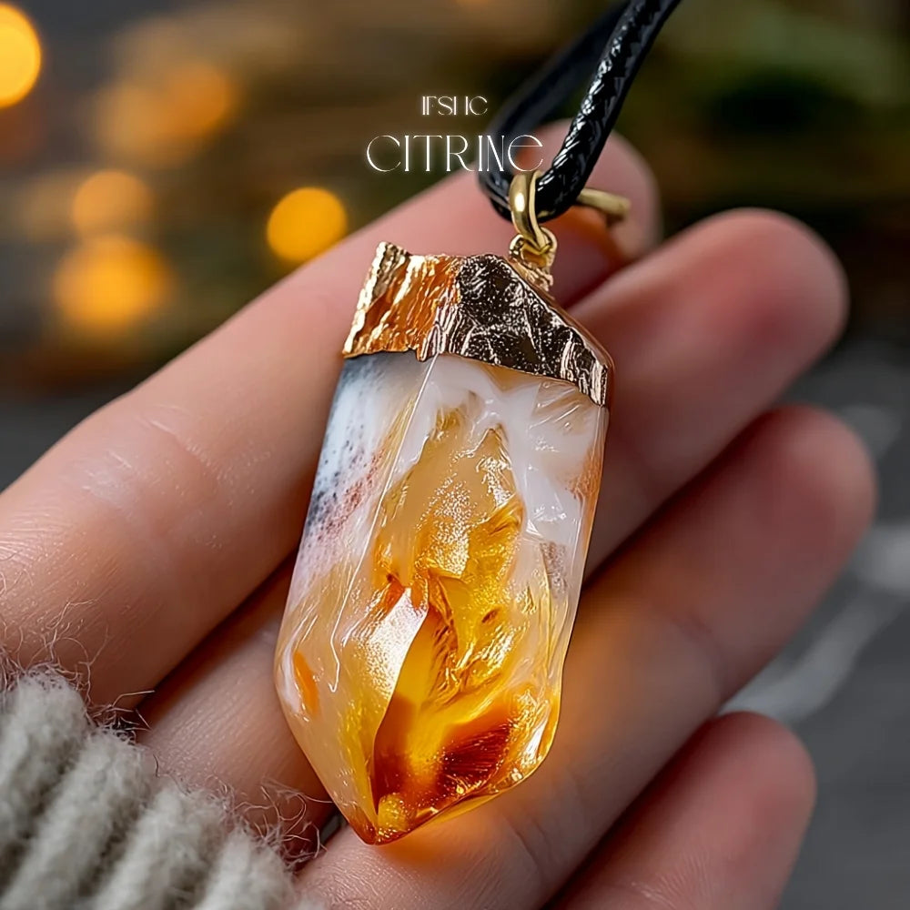 Raw Citrine Crystal Pendant Necklace - Healing Crystal Necklace