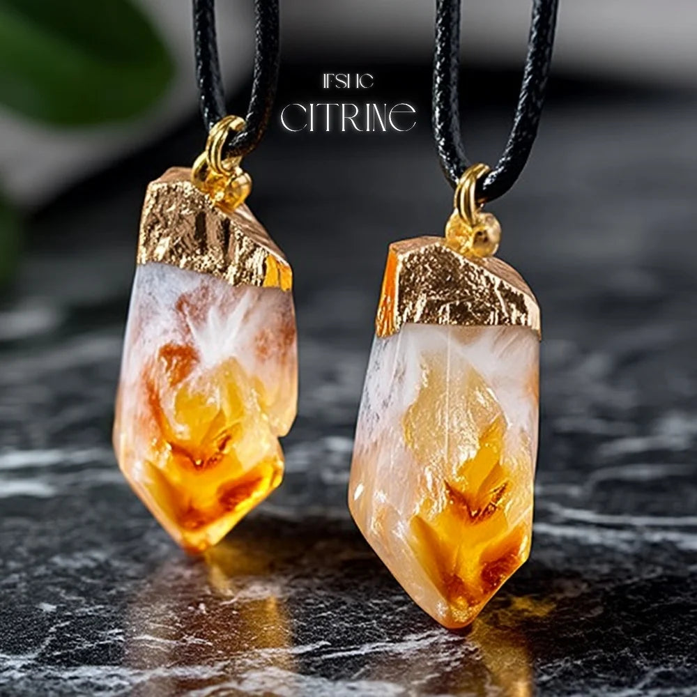 Raw Citrine Crystal Pendant Necklace - Healing Crystal Necklace