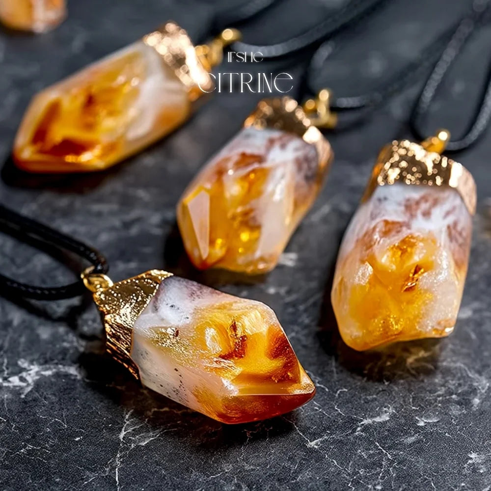 Raw Citrine Crystal Pendant Necklace - Healing Crystal Necklace