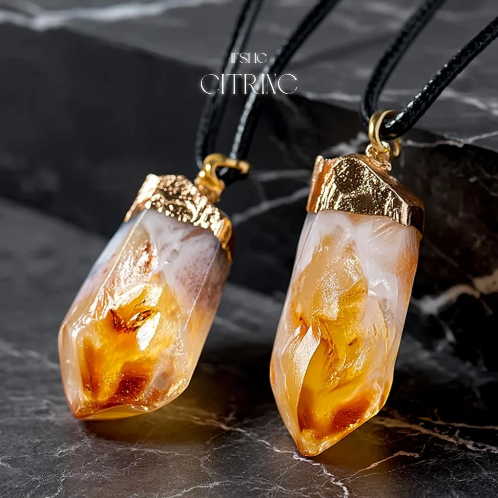 Raw Citrine Crystal Pendant Necklace - Healing Crystal Necklace
