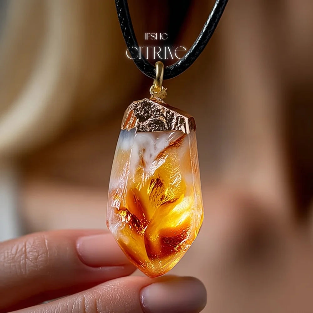 Raw Citrine Crystal Pendant Necklace - Healing Crystal Necklace