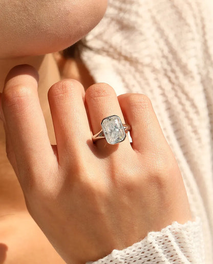 4.5 carat rectangle moissanite statement ring in 925 sterling silver