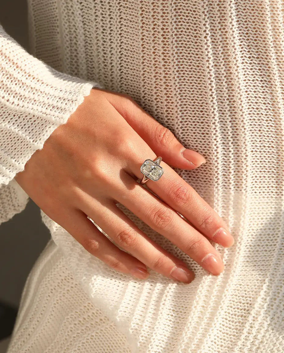 4.5 carat rectangle moissanite statement ring in 925 sterling silver