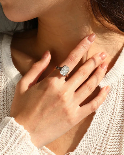 4.5 carat rectangle moissanite statement ring in 925 sterling silver