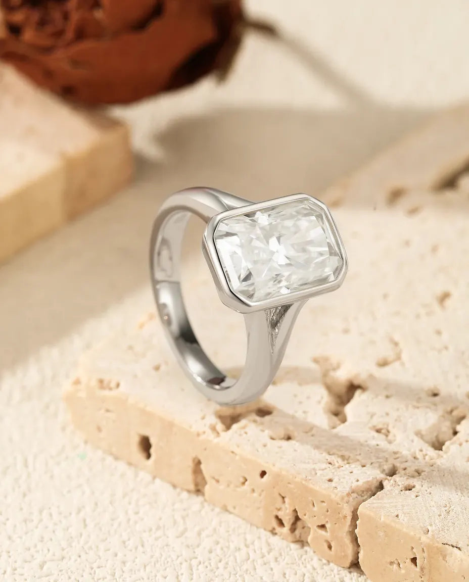 4.5 carat rectangle moissanite statement ring in 925 sterling silver