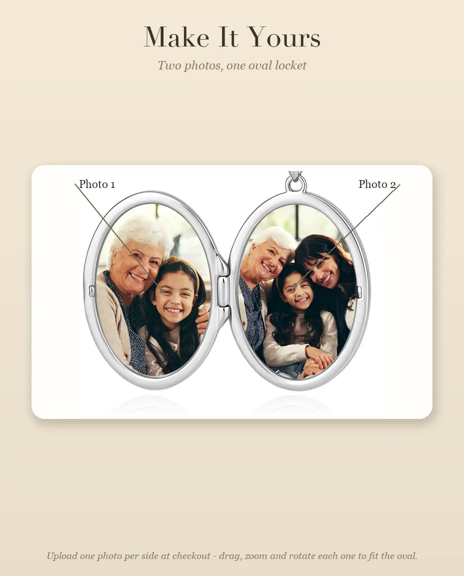 How to personalize the oval photo locket with two photos