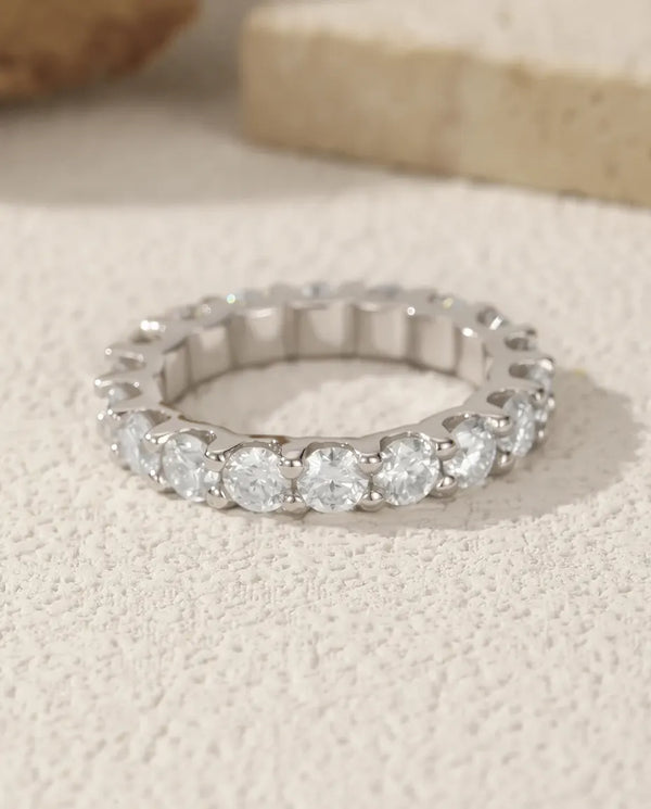 Round moissanite eternity band ring in 925 sterling silver