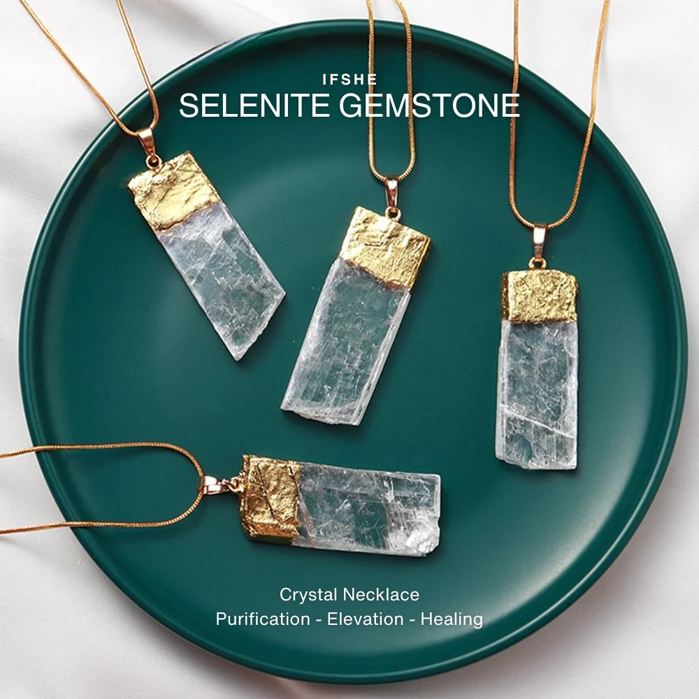 Natural Selenite Gemstone Crystal Pendant Necklace for Energy & Clarity