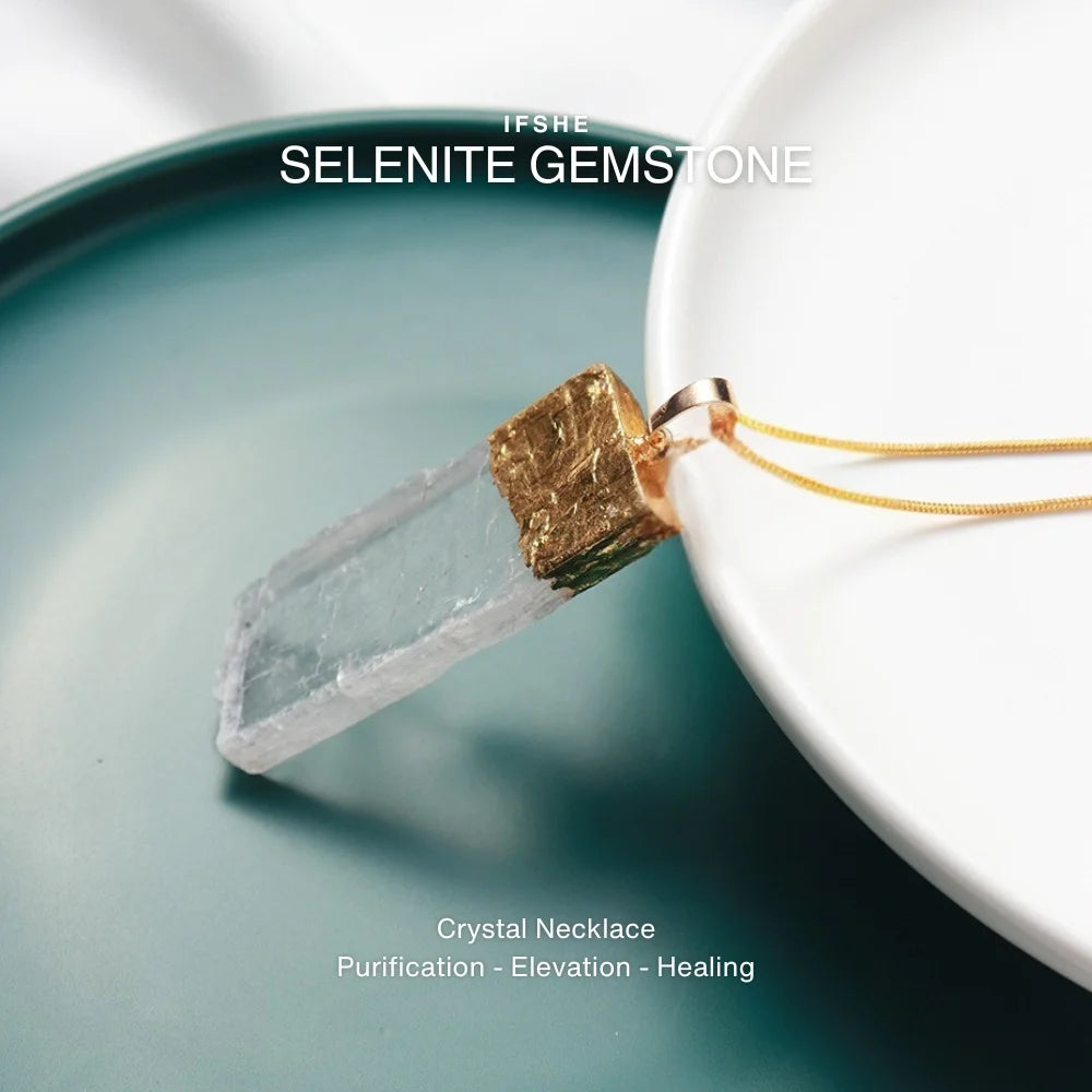 Natural Selenite Gemstone Crystal Pendant Necklace for Energy & Clarity
