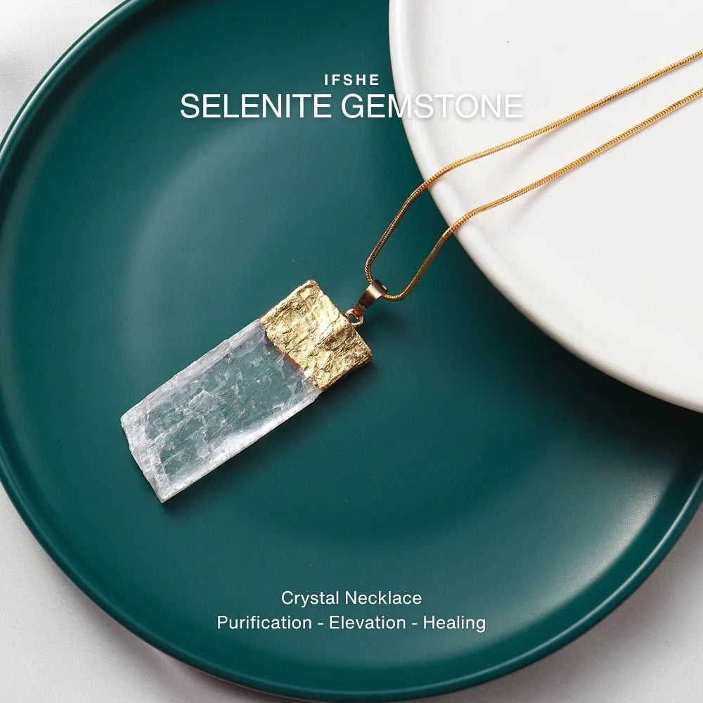 Natural Selenite Gemstone Crystal Pendant Necklace for Energy & Clarity