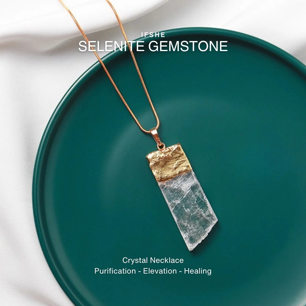 Natural Selenite Gemstone Crystal Pendant Necklace for Energy & Clarity