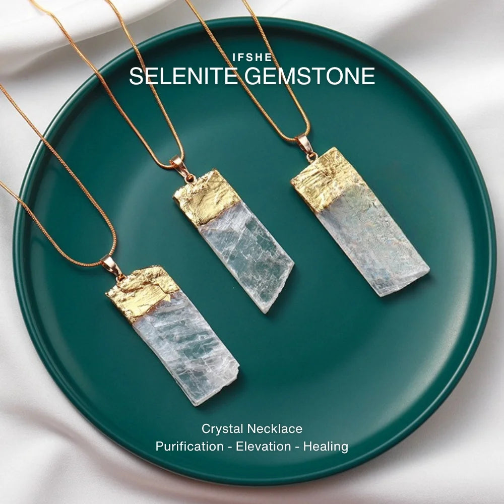 Natural Selenite Gemstone Crystal Pendant Necklace for Energy & Clarity