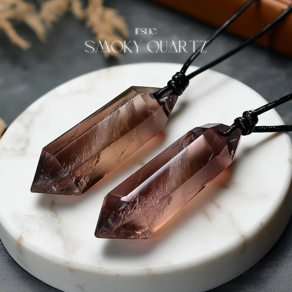 Smoky Quartz Double Point Pendant Necklace - Healing Crystal Necklace