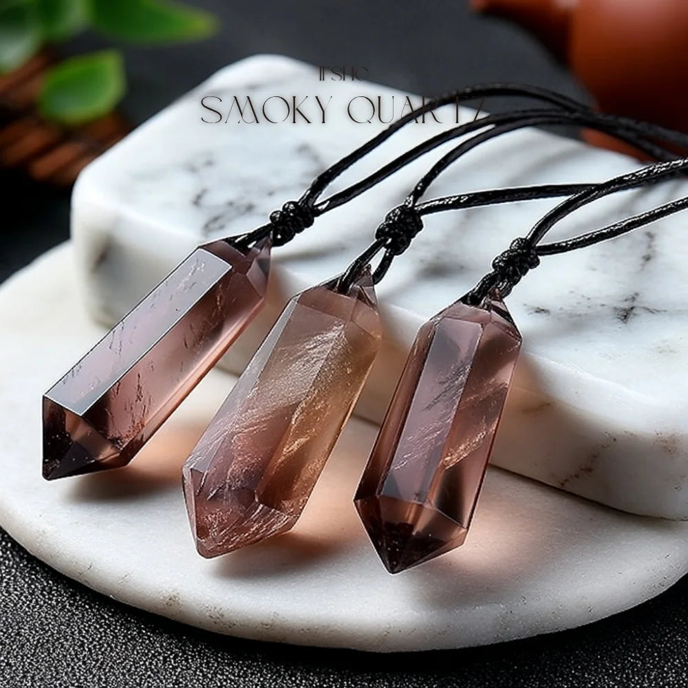 Smoky Quartz Double Point Pendant Necklace - Healing Crystal Necklace