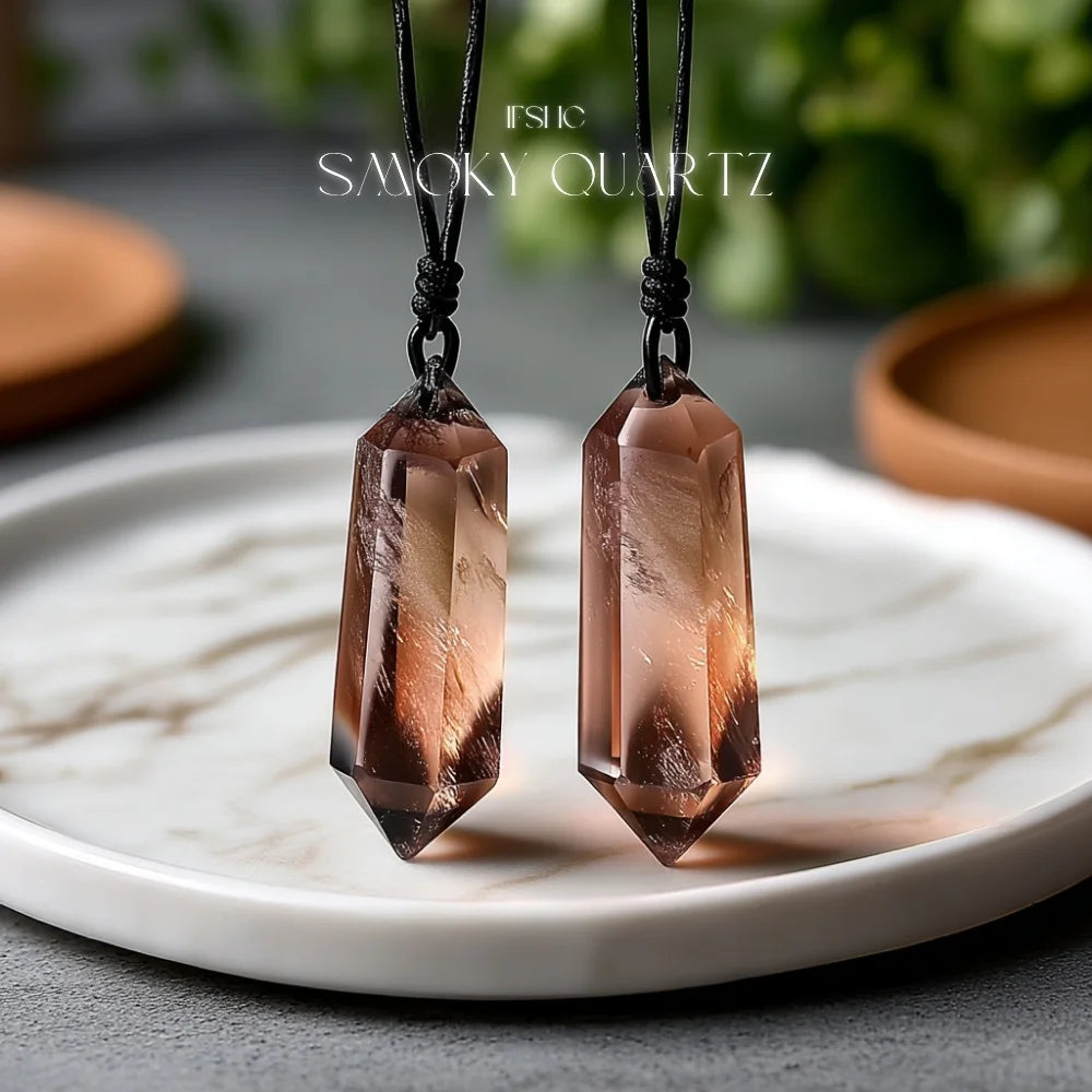 Smoky Quartz Double Point Pendant Necklace - Healing Crystal Necklace