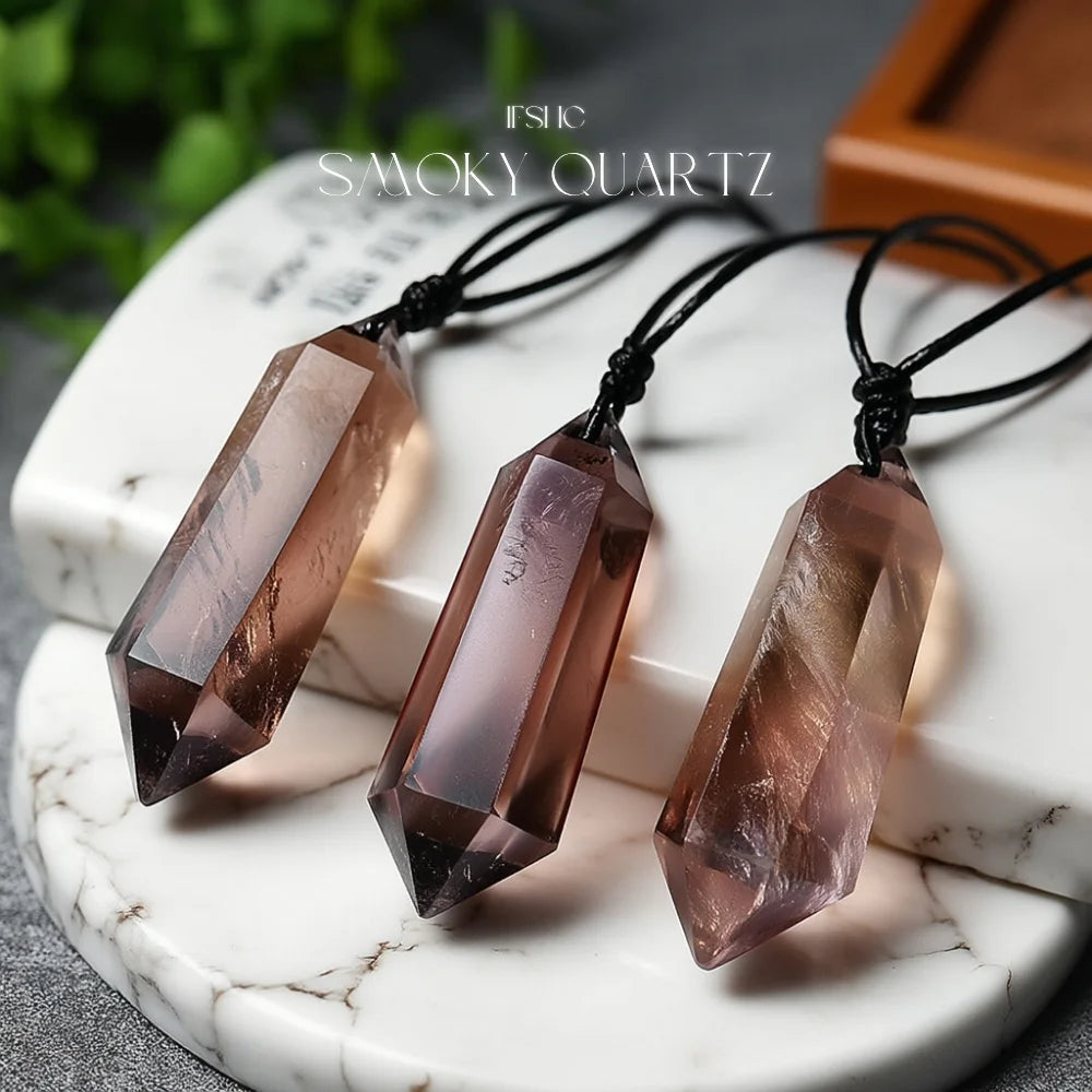 Smoky Quartz Double Point Pendant Necklace - Healing Crystal Necklace