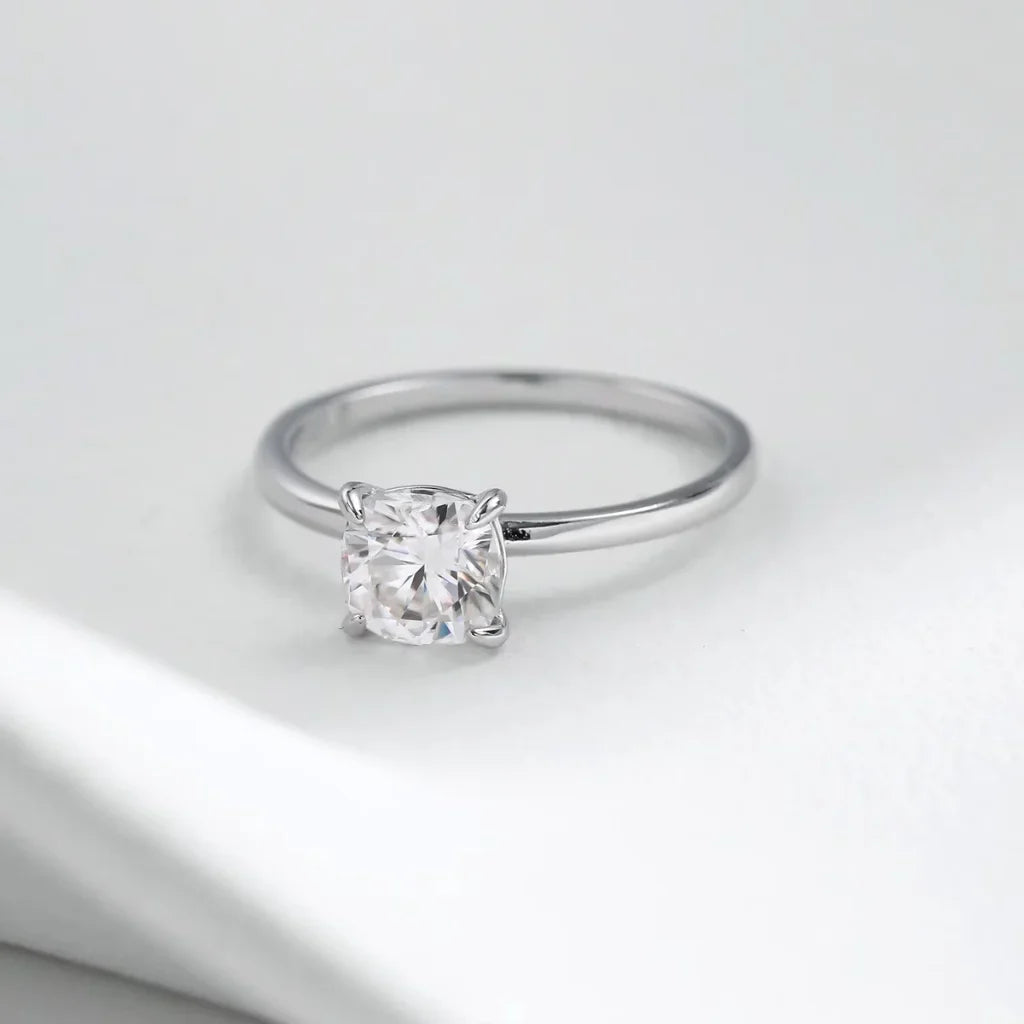 Square Cushion Cut Moissanite Ring in Sterling Silver