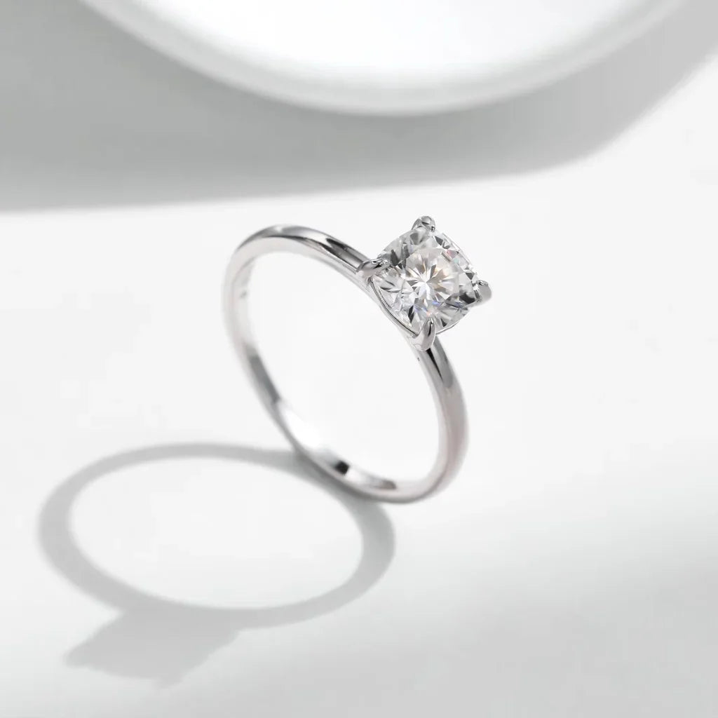Square Cushion Cut Moissanite Ring in Sterling Silver