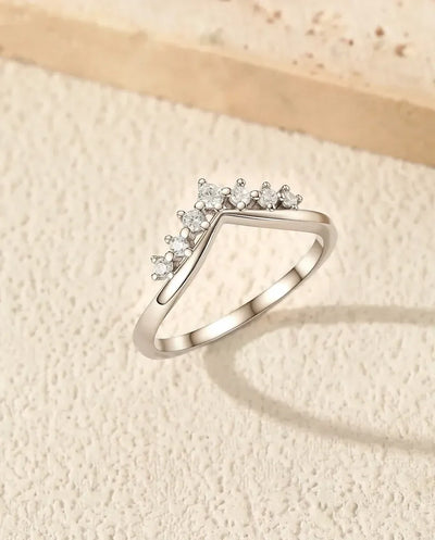 Moissanite Ring – Stackable Crown Wishbone Band, 7 Stone D Color VVS1, 925 Sterling Silver Dainty Promise Ring Gift for Her