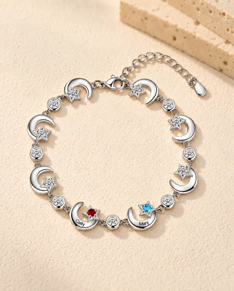 Personalized Star Moon Birthstone Bracelet - front view